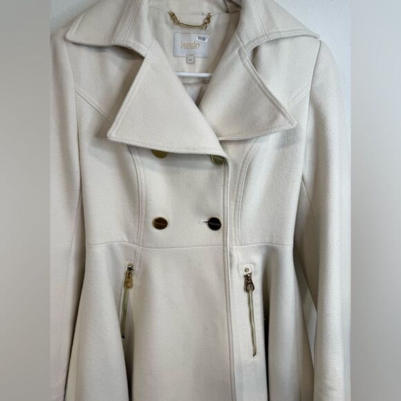 Laundry by Shelli Segal Ivory Wool Fit & Flare Double-Breasted Coat XS - Picture 5 of 8